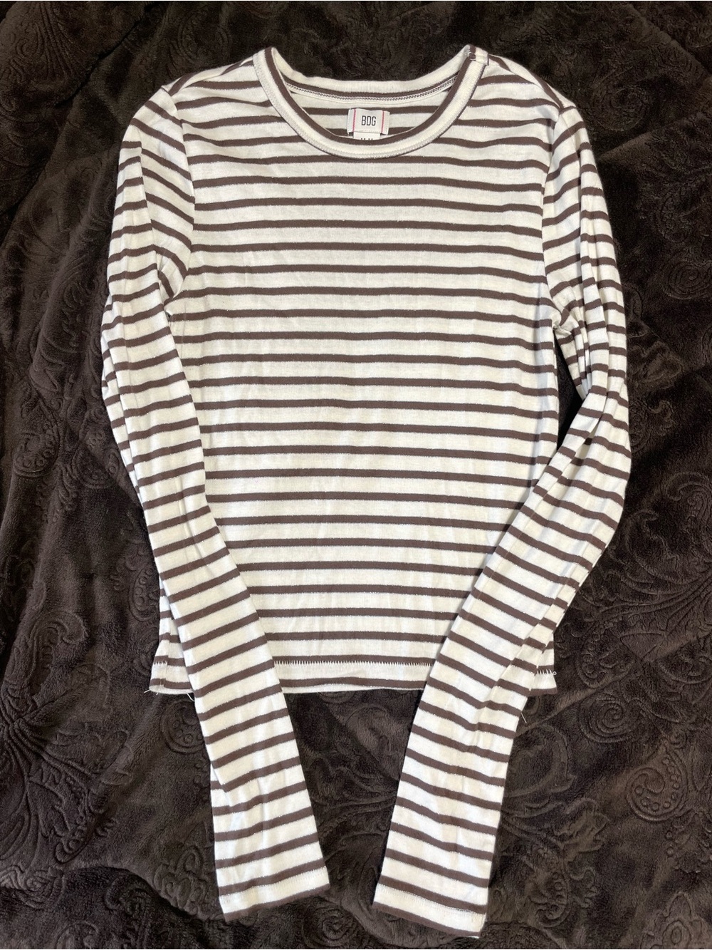 BDG Striped Long Sleeve Top in Brown & White Size Medium Like N